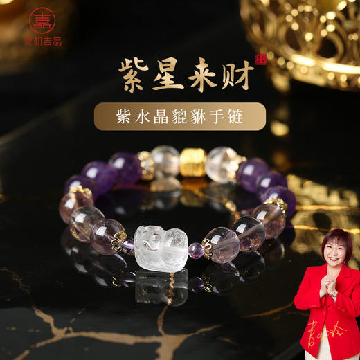 【祈愿吉品】「紫星来财」紫水晶貔貅手链串财神白水晶高级旺百搭 商品图0