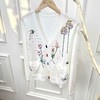 闲趣时光~V领重工彩绘立体刺绣提花6A级白厂丝 羊 毛开衫女 商品缩略图2