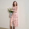 西遇浪漫玫瑰法式拼接荷叶边碎花吊带裙女夏季不规则连衣裙LXD50959 商品缩略图0