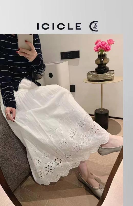 F033117春夏新款温柔时尚百搭休闲白色镂空刺绣A字大摆廓形半身裙 商品图14