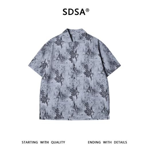 SDSA男装2026新款高贵轻奢美式复古植物花卉短袖衬衫百搭时尚上衣 商品图0
