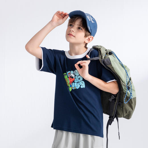 【MQD】童装男大童夏季新品儿童透气柔软棉运动上衣圆领宽松短袖T恤 商品图3