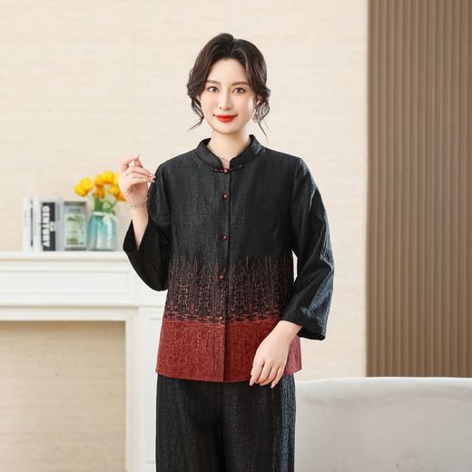 丁摩 真丝香云纱老料圆领新中式长袖开衬衣外套2608 商品图1