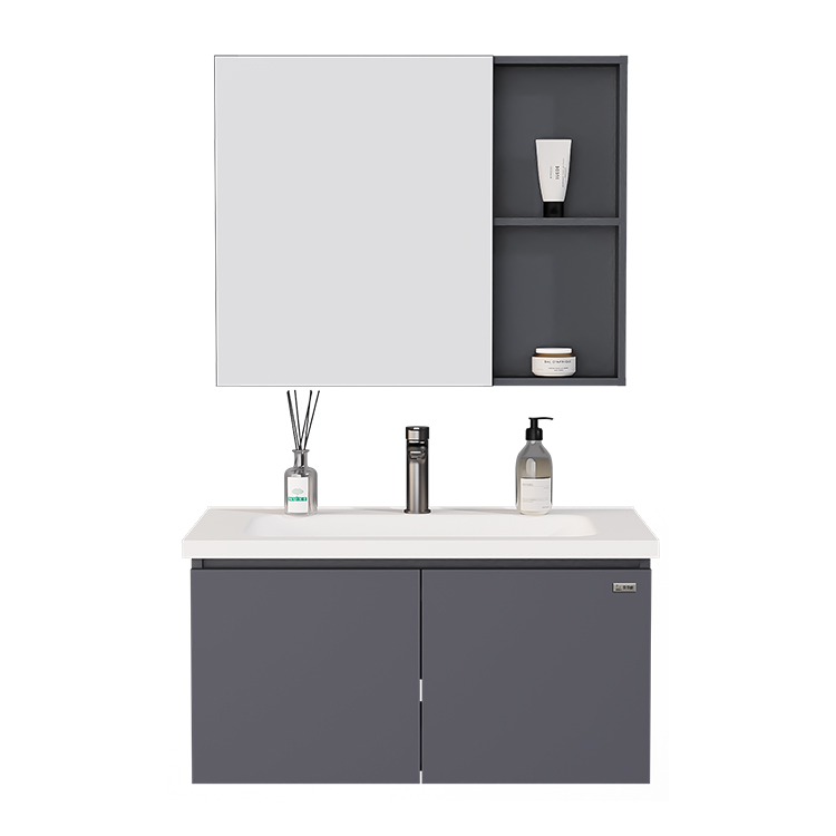 浴室柜/WYS58A-80/宜家灰/铝合金主柜（灰）+SPC柜门（古典灰）+铝合金镜柜+陶瓷盆/80CM