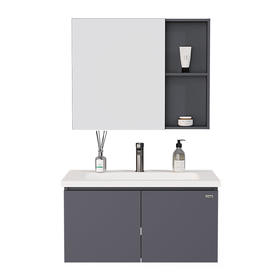 浴室柜/WYS58A-80/宜家灰/铝合金主柜（灰）+SPC柜门（古典灰）+铝合金镜柜+陶瓷盆/80CM