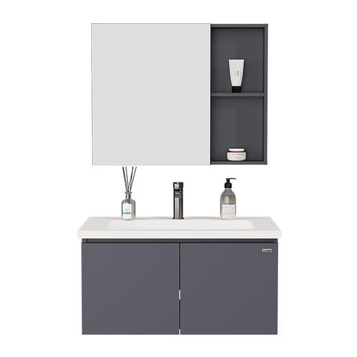 浴室柜/WYS58A-80/宜家灰/铝合金主柜（灰）+SPC柜门（古典灰）+铝合金镜柜+陶瓷盆/80CM 商品图0