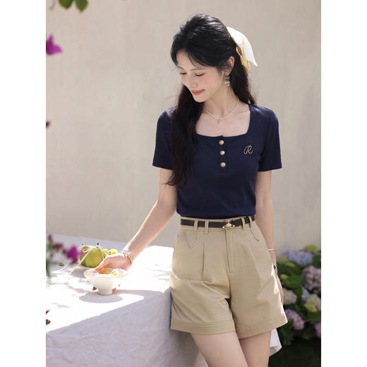 鹿向南【0402/20:00新品前1小时7折限量100件】藏青色T恤 商品图0