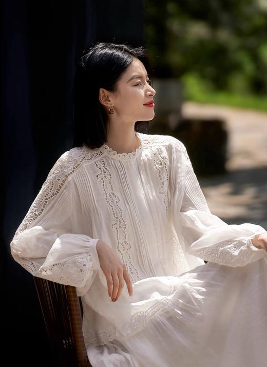 等风吹过重工镂空花边亚麻棉唯美衬衫 商品图5