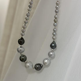 纯海水珍珠巴洛克，澳白+大溪地+akoya，
巴洛克有天然的生长纹路。但是更显得天然，喜欢。