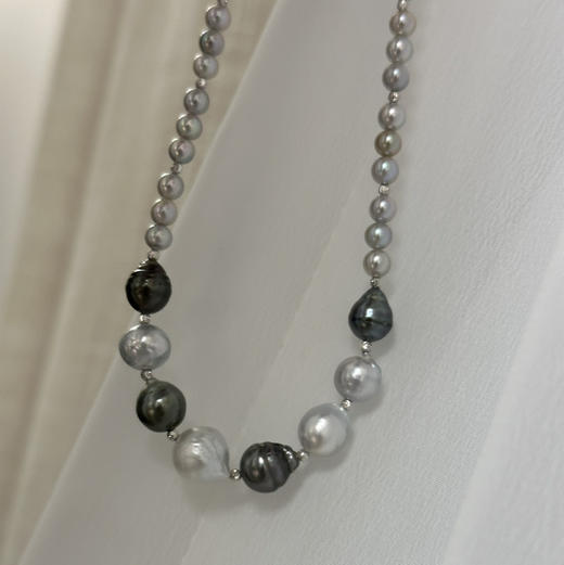 纯海水珍珠巴洛克，澳白+大溪地+akoya，
巴洛克有天然的生长纹路。但是更显得天然，喜欢。 商品图0