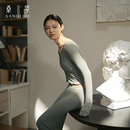 免穿文胸』桑罗羊绒针织套装裸感亲肤打底三件套女家居服秋冬外穿 商品图4