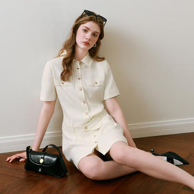 【商场同款】诗凡黎米色针梭拼连衣裙2025夏新款中长裙3G4190111