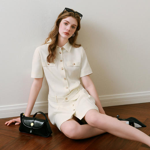 【商场同款】诗凡黎米色针梭拼连衣裙2025夏新款中长裙3G4190111 商品图0