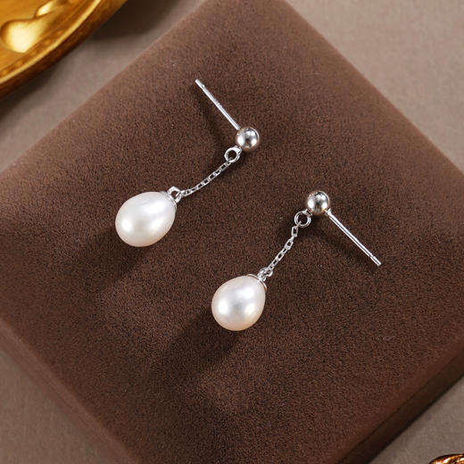 子佩集【静谧摇曳】银S925珍珠惜王妃耳钉【E4287】双色链条吊球2602 商品图0