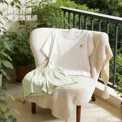 【带杯垫】熳洁儿 莱赛尔棉家居服短袖短裤套装撞色甜美26263205 商品图4