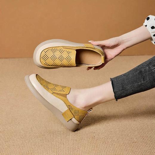 真皮镂空透气乐福鞋，平底休闲单鞋一脚蹬懒人鞋ZSM273 商品图1