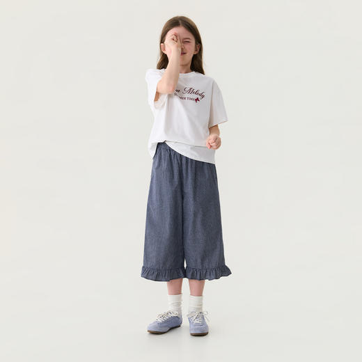 马克珍妮文艺格纹女童花边七分裤2026年夏装新款561015 商品图2
