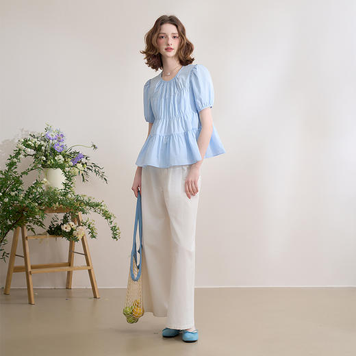 甜美俏皮减龄泡泡短袖圆领衬衫女春娃娃款宽松衬衣LXD50313 商品图1