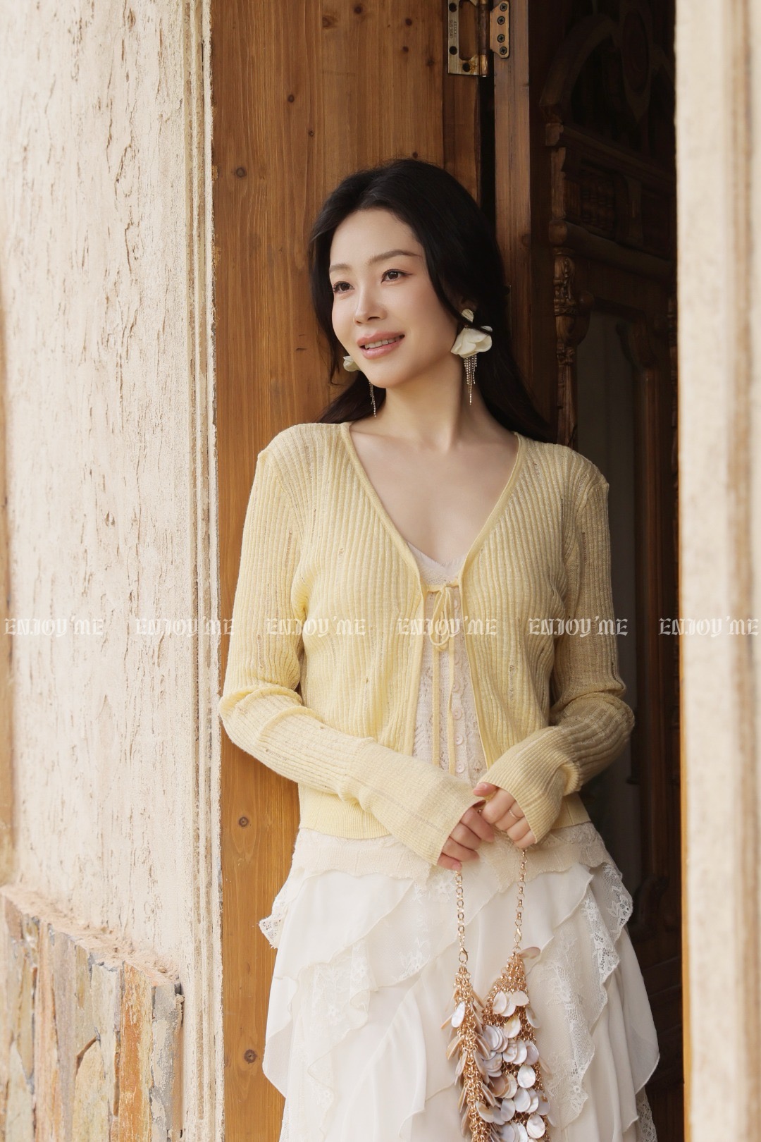 【门店同款】ENJOY夏季奶霜蕾丝针织上衣 170993076