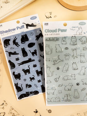 语闲线条小猫系列贴纸
