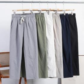 F033127春季新款泡泡纱春夏薄款立体裁剪男士松紧腰修身直筒纯色休闲裤
