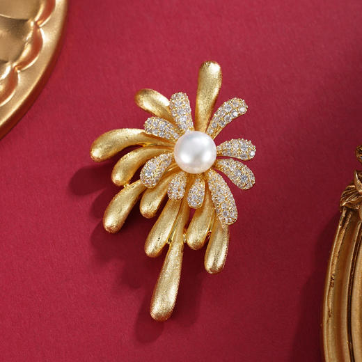 子佩集【花莹缀梦】珍珠惜王妃胸针【XXXZ271】镀金菊花烟花2602 商品图0