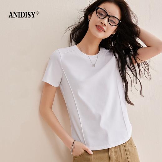 免烫抗皱80支长绒丝光棉丝滑凉感时尚圆领正肩短袖肩腰线套头T恤 商品图1