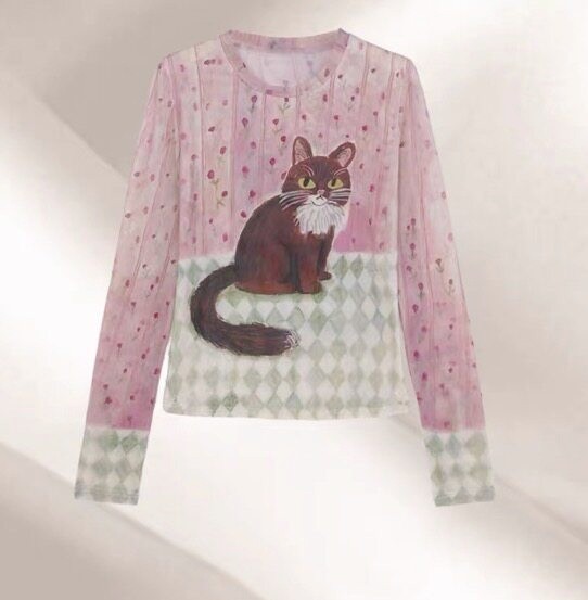 自带油画感的长袖 T 恤！童趣小马/猫咪印花