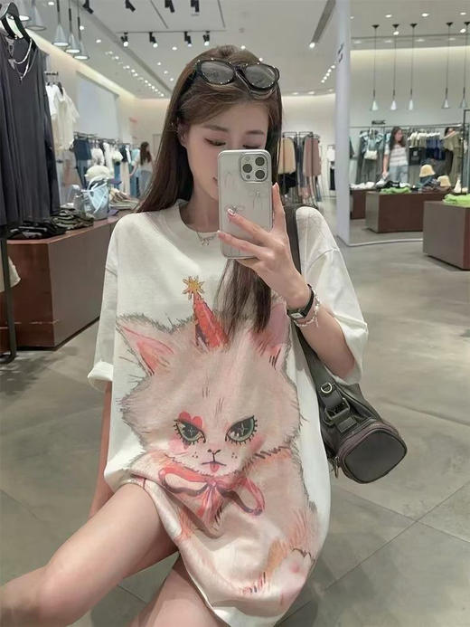 特价出！少量！售完无补！甜酷少女感！ADER猫咪印花宽松短袖T恤！ 商品图12