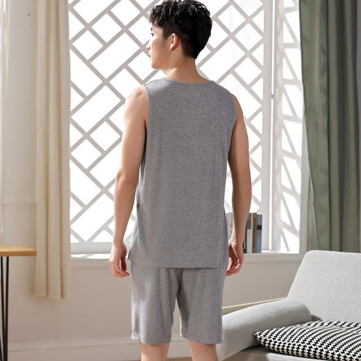 睡衣男夏季莫代尔背心无袖短裤中青年薄款大码宽松男士套装家居服   JL-19514B/19514/19517 商品图3
