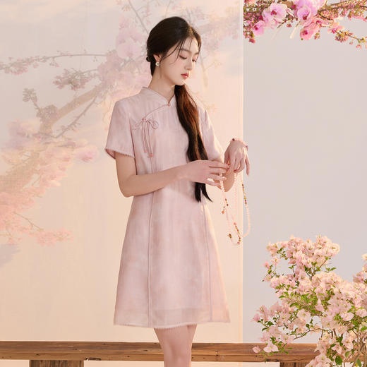 【倾国倾城】三彩2026夏季新款莱赛尔印花连衣裙新中式立领短裙C 商品图3