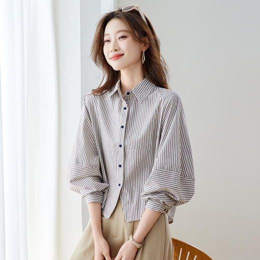 条纹全棉衬衫，新款轻奢高级感短衬衣CC6227 商品图3