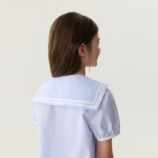 马克珍妮甜美海军风女童纯棉短袖衬衫2026年夏装新款560589 商品图3