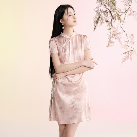 【牡丹倾城】三彩2026夏季新款立领收腰小A字短裙新中式连衣裙C 商品图1
