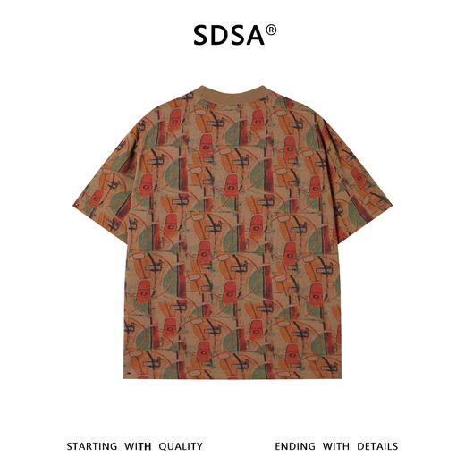 SDSA男装2026新款高贵轻奢复古抽象撞色几何满印圆领宽松短袖百搭 商品图1