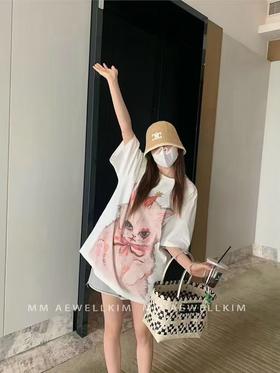 特价出！少量！售完无补！甜酷少女感！ADER猫咪印花宽松短袖T恤！