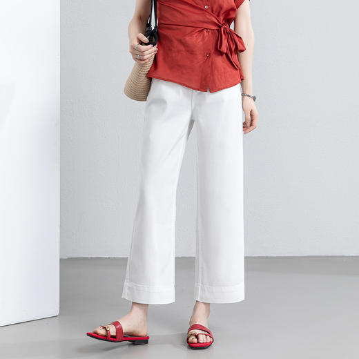 「高货xg」全新升级【铂金会员192/天猫259/差价67】(05740)洛诗琳气质百搭白色阔腿裤2026春季小个子高腰休闲九分裤 商品图0