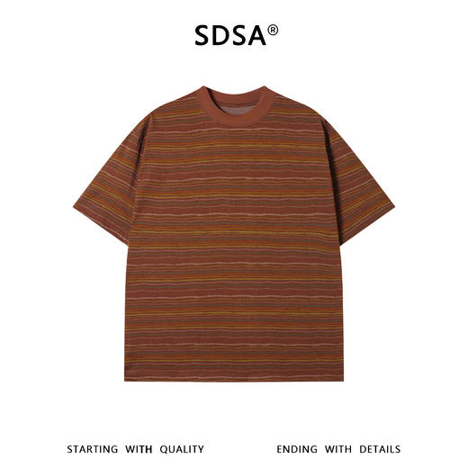 SDSA男装2026新款高贵轻奢时尚撞色条纹圆领短袖T恤百搭宽松上衣 商品图0