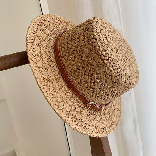 英伦风复古平顶草帽！2026女夏季镂空遮阳防晒帽海边度假风草编太阳帽子！ 商品图1