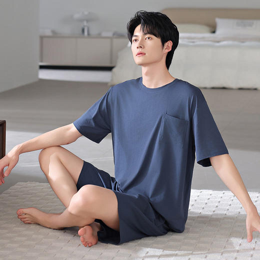 夏季男士睡衣莫代尔短袖短裤两件套装纯色休闲舒适宽松青年家居服   JL-HYM4840 商品图0