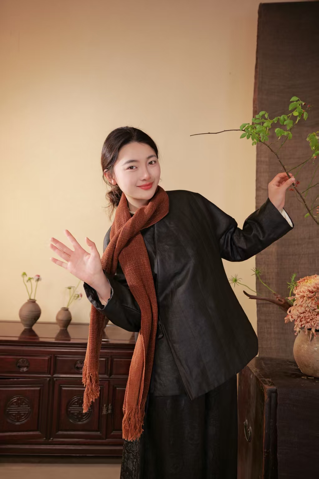 漫物记平板香云纱圆领系带棉上衣xys-318