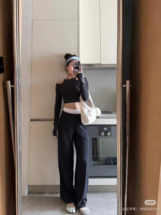 F033115夏季新款尼龙混纺触感丝滑自带垂坠感抗皱速干中腰阔腿直筒裤长裤 商品图8