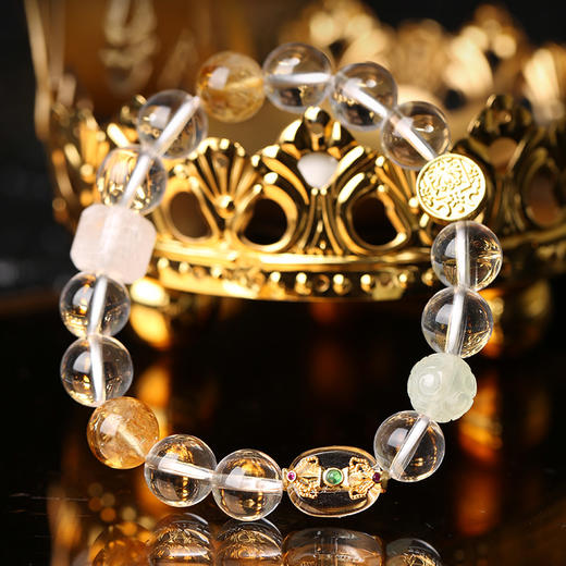 【祈愿吉品】「素金青木」五路财神白水晶手链情人节礼物送女友 商品图2