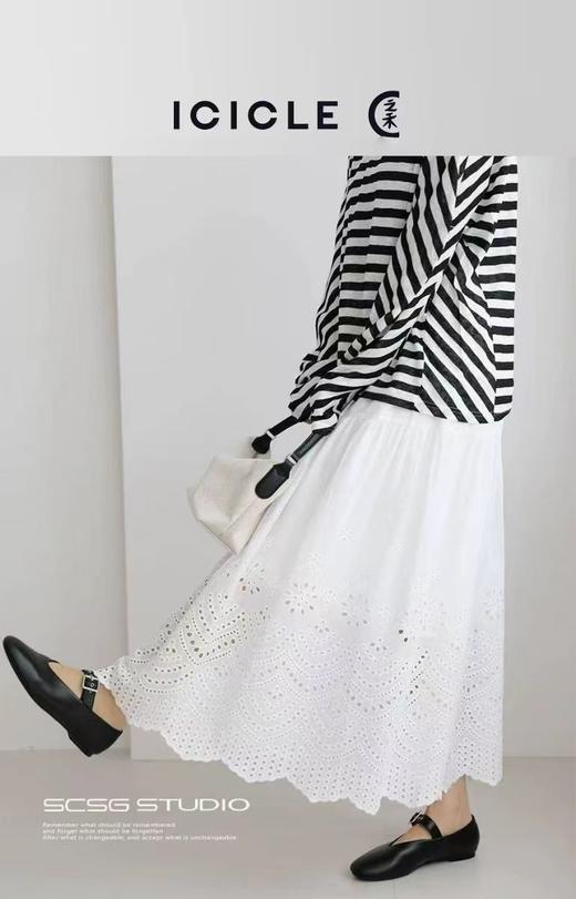 F033117春夏新款温柔时尚百搭休闲白色镂空刺绣A字大摆廓形半身裙 商品图9