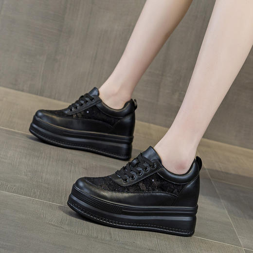 春夏女鞋新款内增高小白鞋女高跟透气网面厚底松糕底单鞋网鞋板鞋1310 商品图1