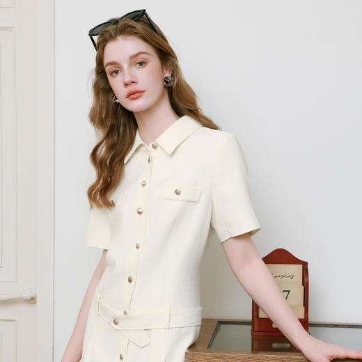 【商场同款】诗凡黎米色针梭拼连衣裙2025夏新款中长裙3G4190111 商品图2