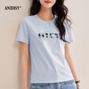 丝免烫抗皱80支长绒丝光棉丝滑凉感圆领短袖字母刺绣套头T恤 商品缩略图4