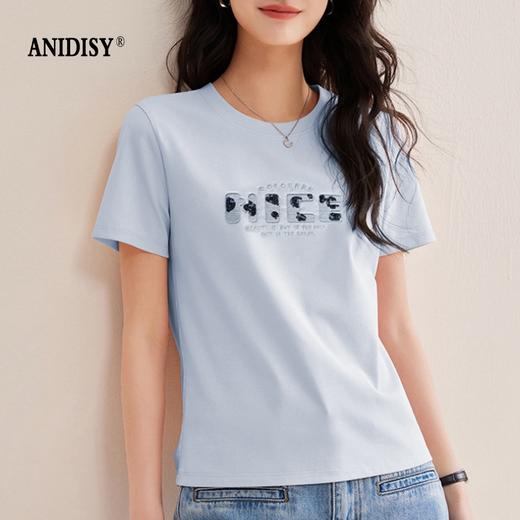 丝免烫抗皱80支长绒丝光棉丝滑凉感圆领短袖字母刺绣套头T恤 商品图4