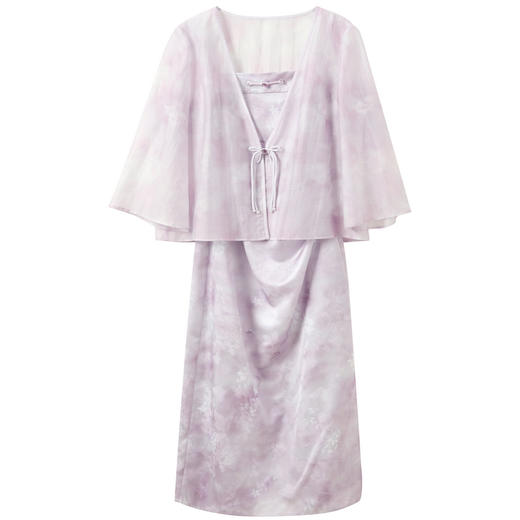 三彩【月华凝露】2026夏季新款V领开衫印花吊带连衣裙两件套长裙C 商品图4