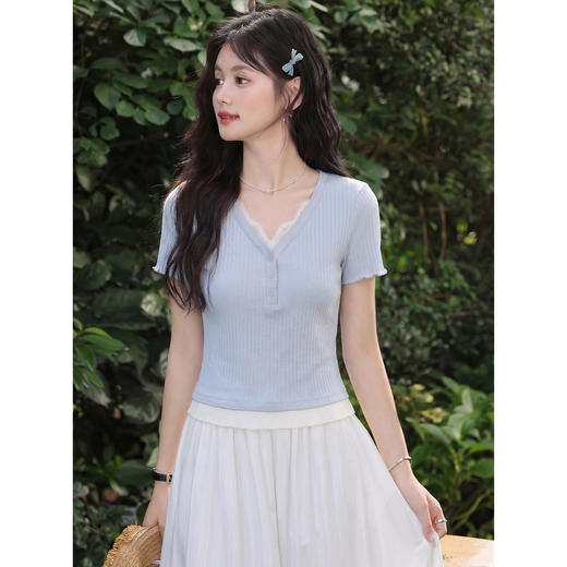 鹿向南【0402/20:00新品前1小时7折限量100件】蓝色T恤 商品图0